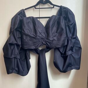 Johanna Ortiz Black Ruffled Puff Sleeve Blouse